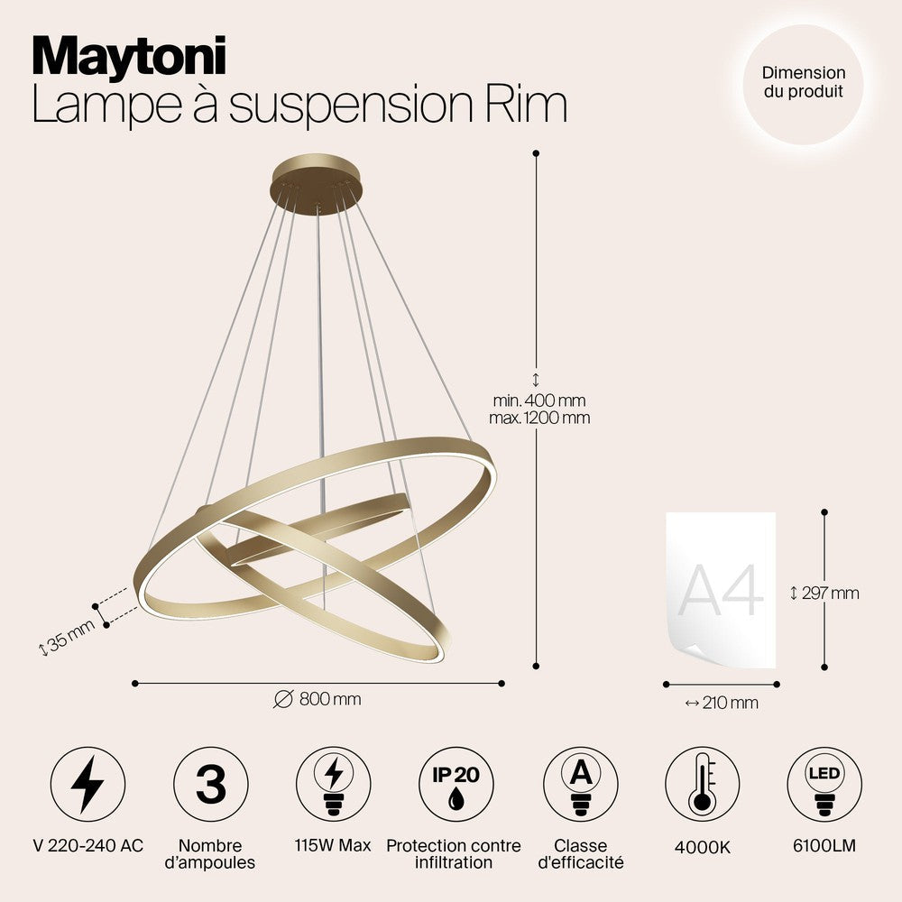 Rim Pendant Lamp With Brass Styling - Cool Tones-Maytoni-South Charlotte Fine Lighting