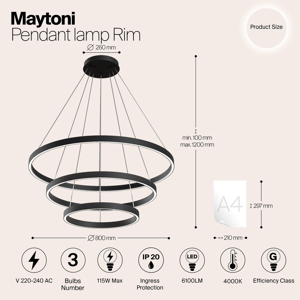 Rim Three Way Pendant Lamp In Black - Cool Tones-Maytoni-South Charlotte Fine Lighting