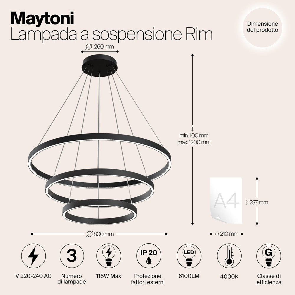 Rim Three Way Pendant Lamp In Black - Cool Tones-Maytoni-South Charlotte Fine Lighting