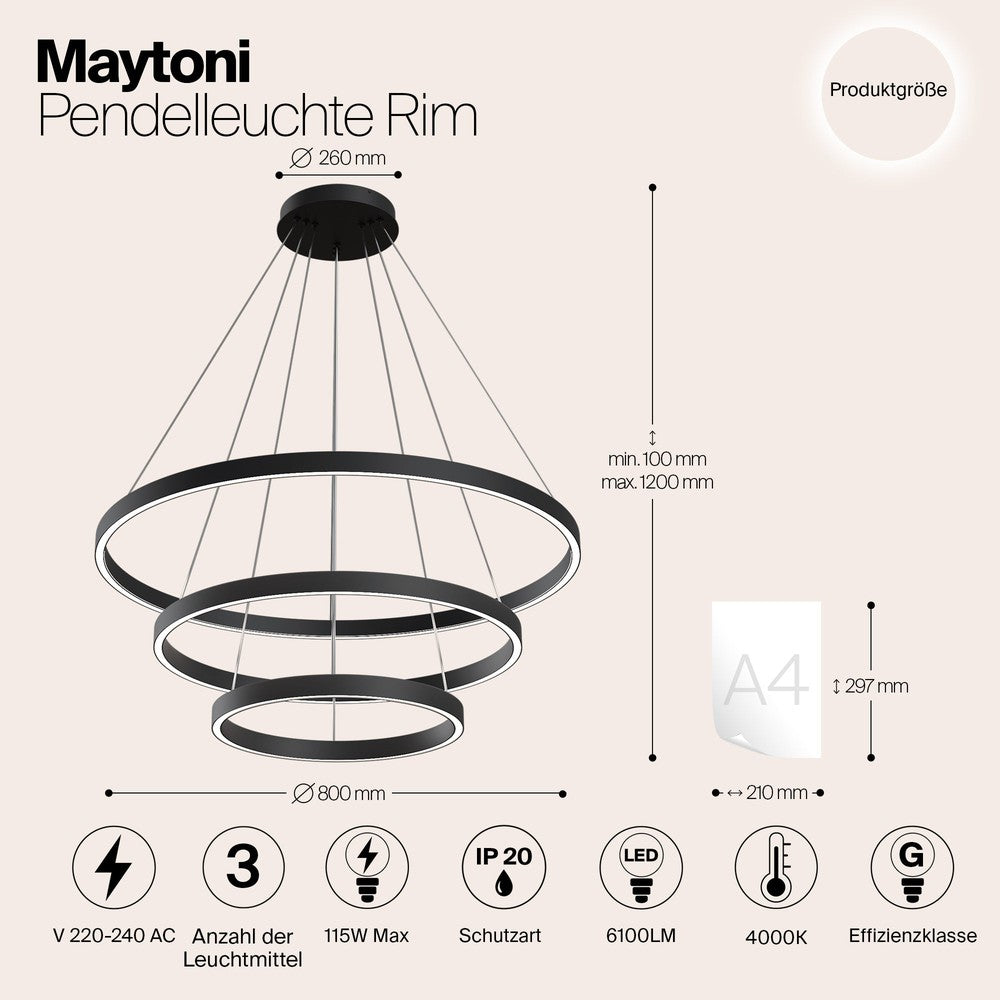 Rim Three Way Pendant Lamp In Black - Cool Tones-Maytoni-South Charlotte Fine Lighting