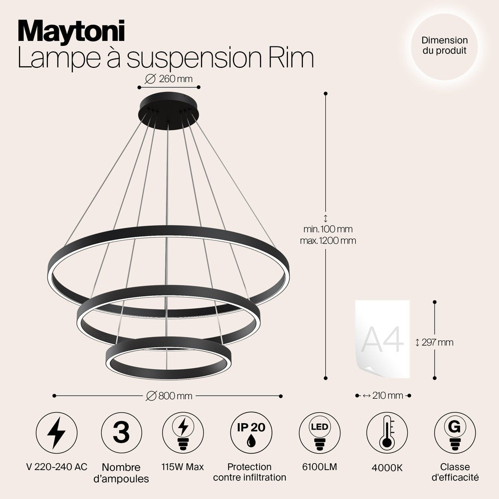 Rim Three Way Pendant Lamp In Black - Cool Tones-Maytoni-South Charlotte Fine Lighting