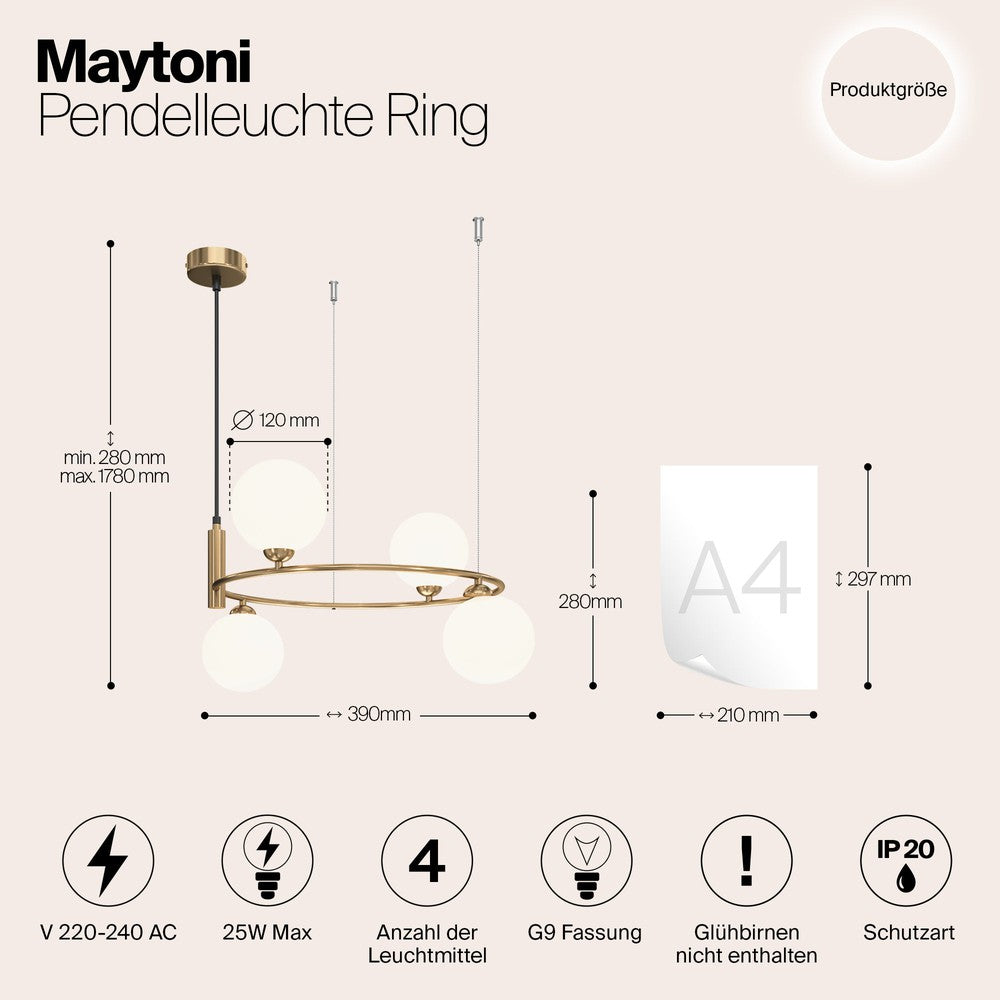 Ring Four Way Pendant Lamp With Brass Styling-Maytoni-South Charlotte Fine Lighting