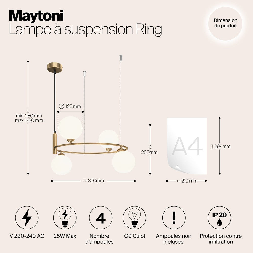 Ring Four Way Pendant Lamp With Brass Styling-Maytoni-South Charlotte Fine Lighting