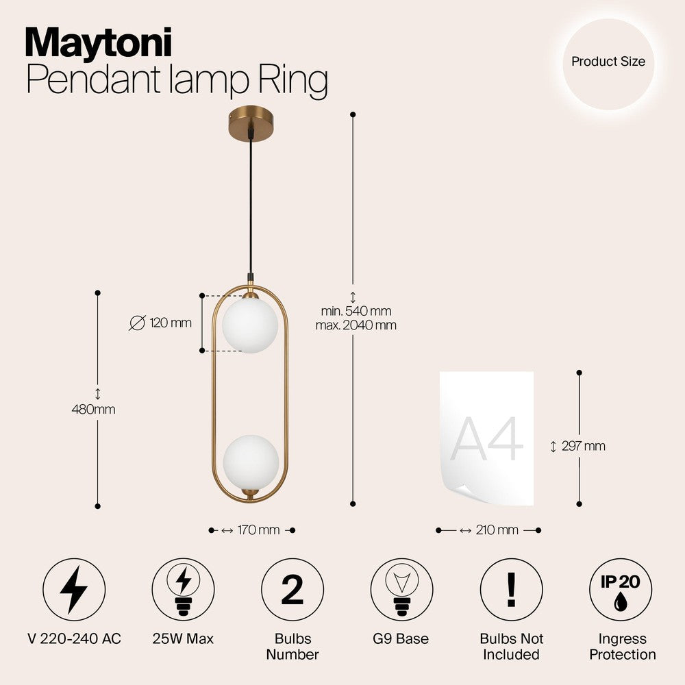 Ring Pendant Lamp With Brass Styling And White Lampshade-Maytoni-South Charlotte Fine Lighting