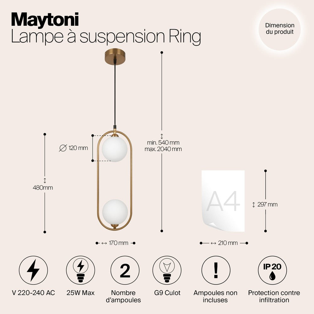 Ring Pendant Lamp With Brass Styling And White Lampshade-Maytoni-South Charlotte Fine Lighting