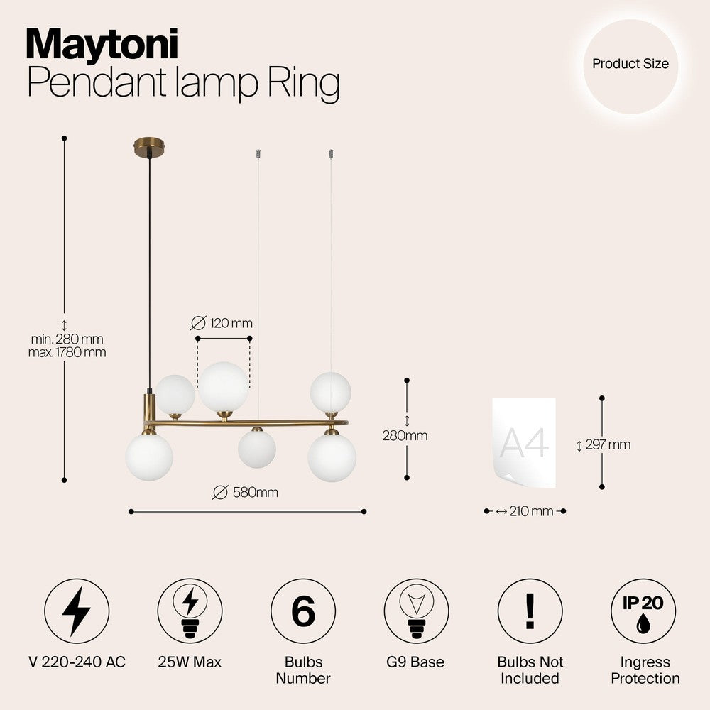 Ring Six Way Pendant Lamp With Brass Styling-Maytoni-South Charlotte Fine Lighting