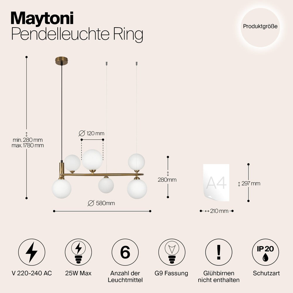 Ring Six Way Pendant Lamp With Brass Styling-Maytoni-South Charlotte Fine Lighting