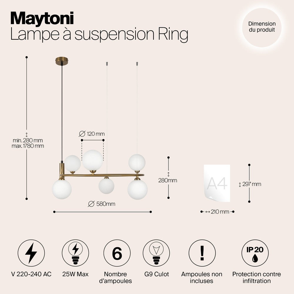 Ring Six Way Pendant Lamp With Brass Styling-Maytoni-South Charlotte Fine Lighting