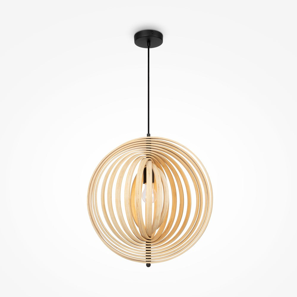 Roots Circular Pendant Lamp With Beige Wooden Shade - Large-Maytoni-South Charlotte Fine Lighting