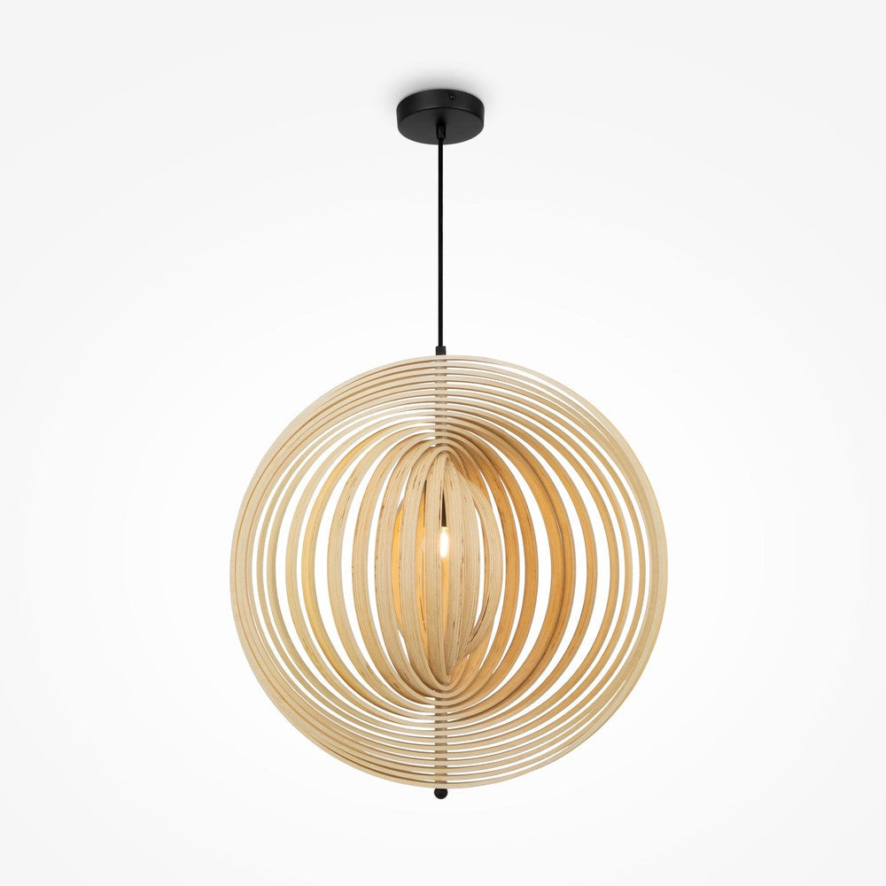 Roots Circular Pendant Lamp With Beige Wooden Shade-Maytoni-South Charlotte Fine Lighting