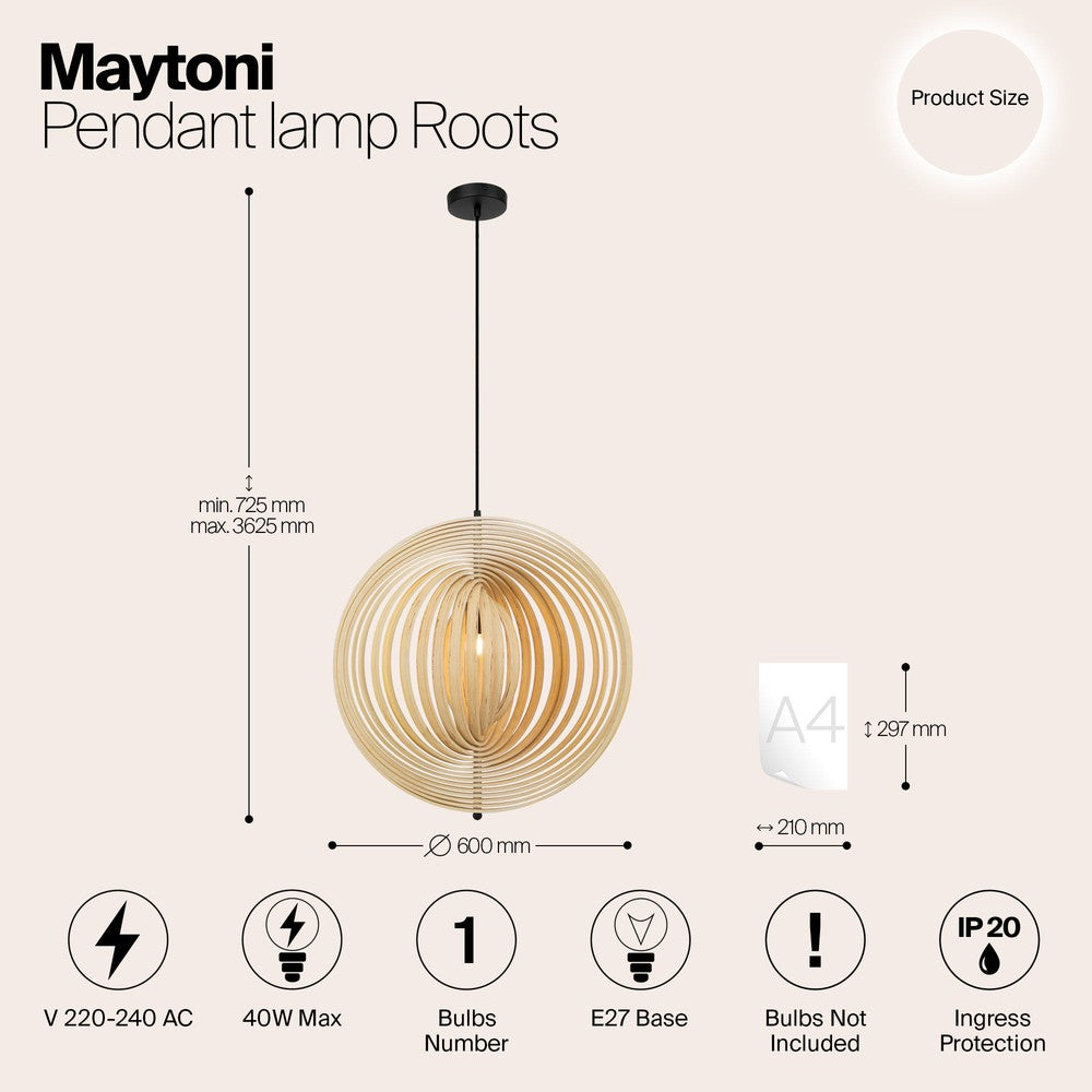 Roots Circular Pendant Lamp With Beige Wooden Shade-Maytoni-South Charlotte Fine Lighting