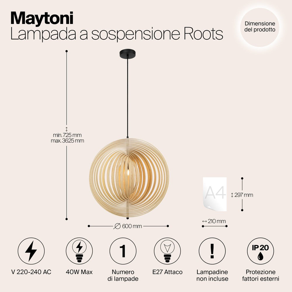 Roots Circular Pendant Lamp With Beige Wooden Shade-Maytoni-South Charlotte Fine Lighting