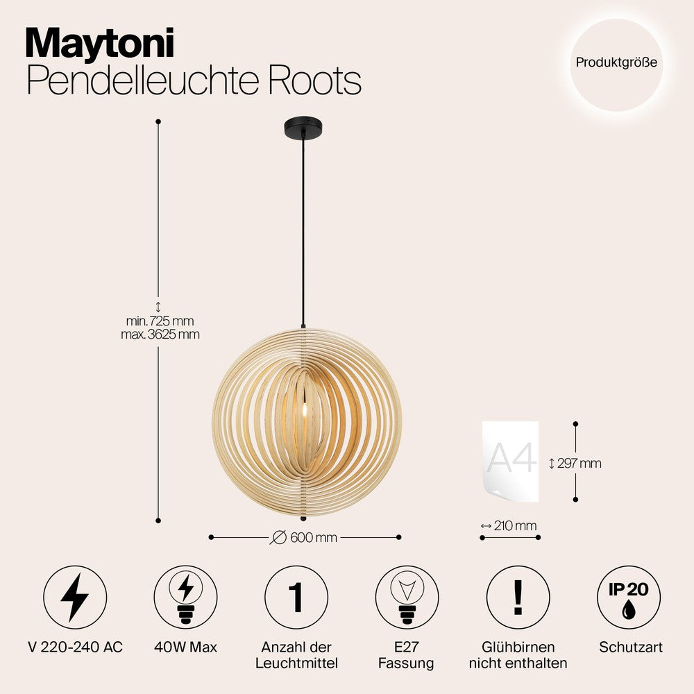 Roots Circular Pendant Lamp With Beige Wooden Shade-Maytoni-South Charlotte Fine Lighting