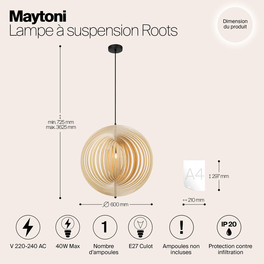 Roots Circular Pendant Lamp With Beige Wooden Shade-Maytoni-South Charlotte Fine Lighting