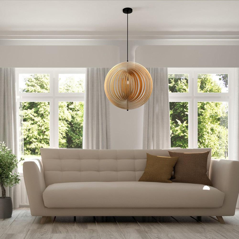 Roots Circular Pendant Lamp With Beige Wooden Shade-Maytoni-South Charlotte Fine Lighting