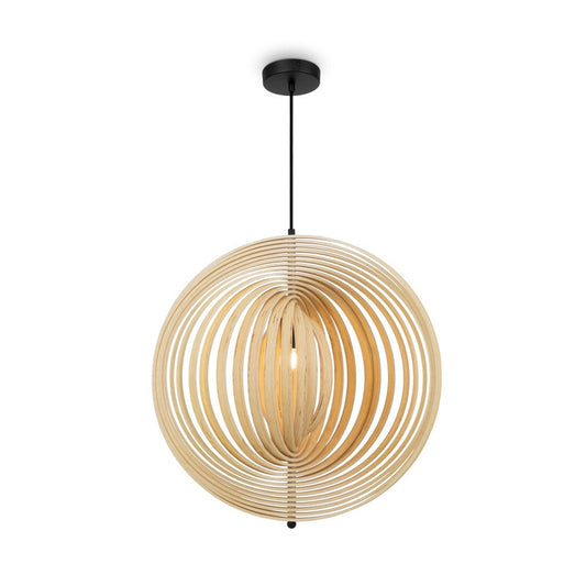 Roots Circular Pendant Lamp With Beige Wooden Shade-Maytoni-South Charlotte Fine Lighting