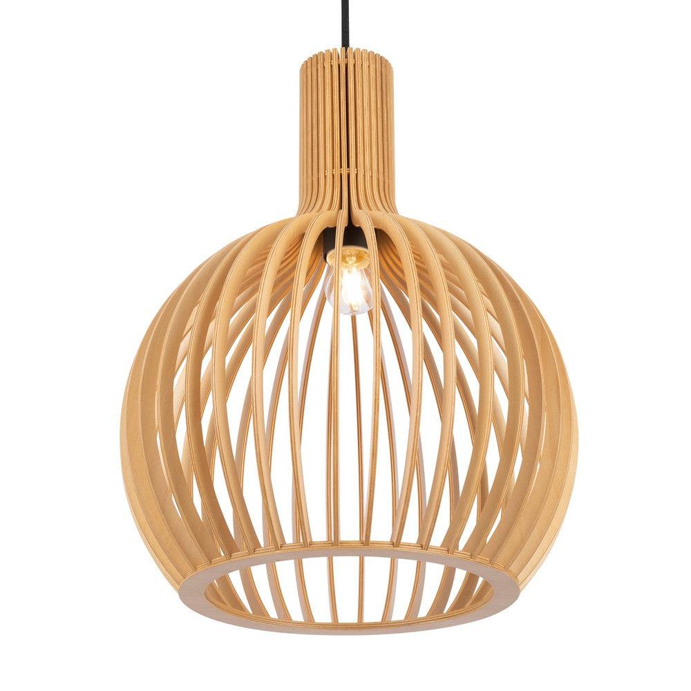 Roots Large Dome Pendant Light With Beige Wooden Lampshade-Maytoni-South Charlotte Fine Lighting