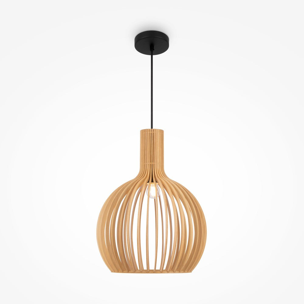 Roots Large Dome Pendant Light With Beige Wooden Lampshade-Maytoni-South Charlotte Fine Lighting