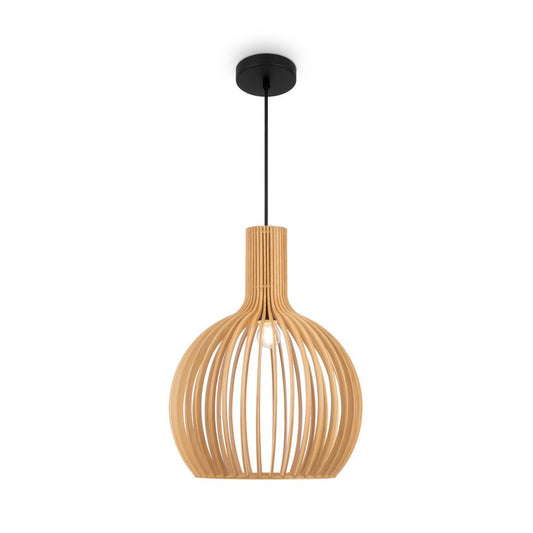 Roots Large Dome Pendant Light With Beige Wooden Lampshade-Maytoni-South Charlotte Fine Lighting