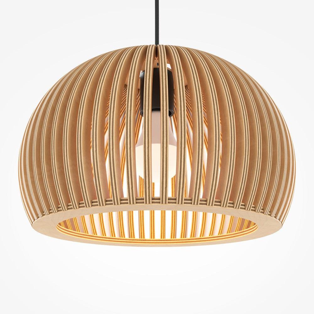 Roots Long Pendant Light With Beige Wooden Lampshade-Maytoni-South Charlotte Fine Lighting