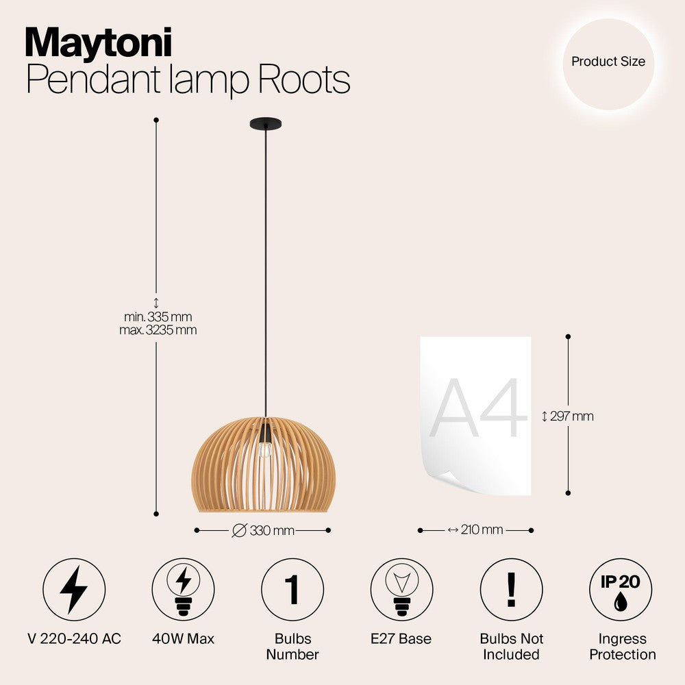 Roots Long Pendant Light With Beige Wooden Lampshade-Maytoni-South Charlotte Fine Lighting