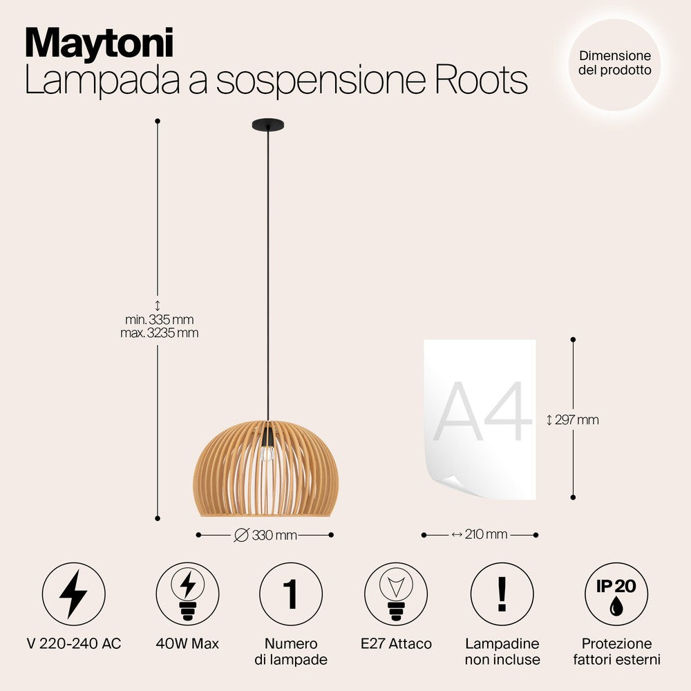 Roots Long Pendant Light With Beige Wooden Lampshade-Maytoni-South Charlotte Fine Lighting