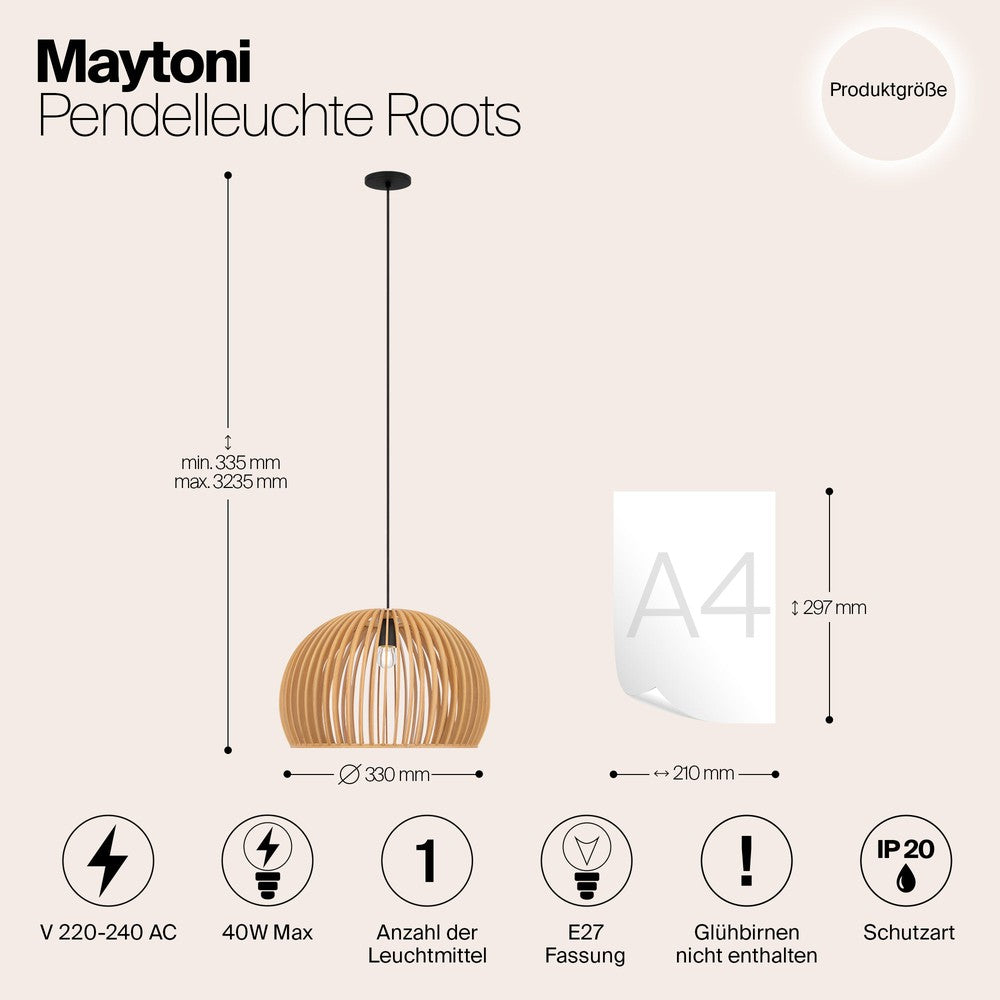 Roots Long Pendant Light With Beige Wooden Lampshade-Maytoni-South Charlotte Fine Lighting