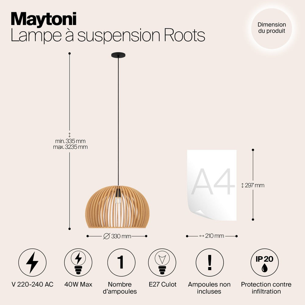 Roots Long Pendant Light With Beige Wooden Lampshade-Maytoni-South Charlotte Fine Lighting