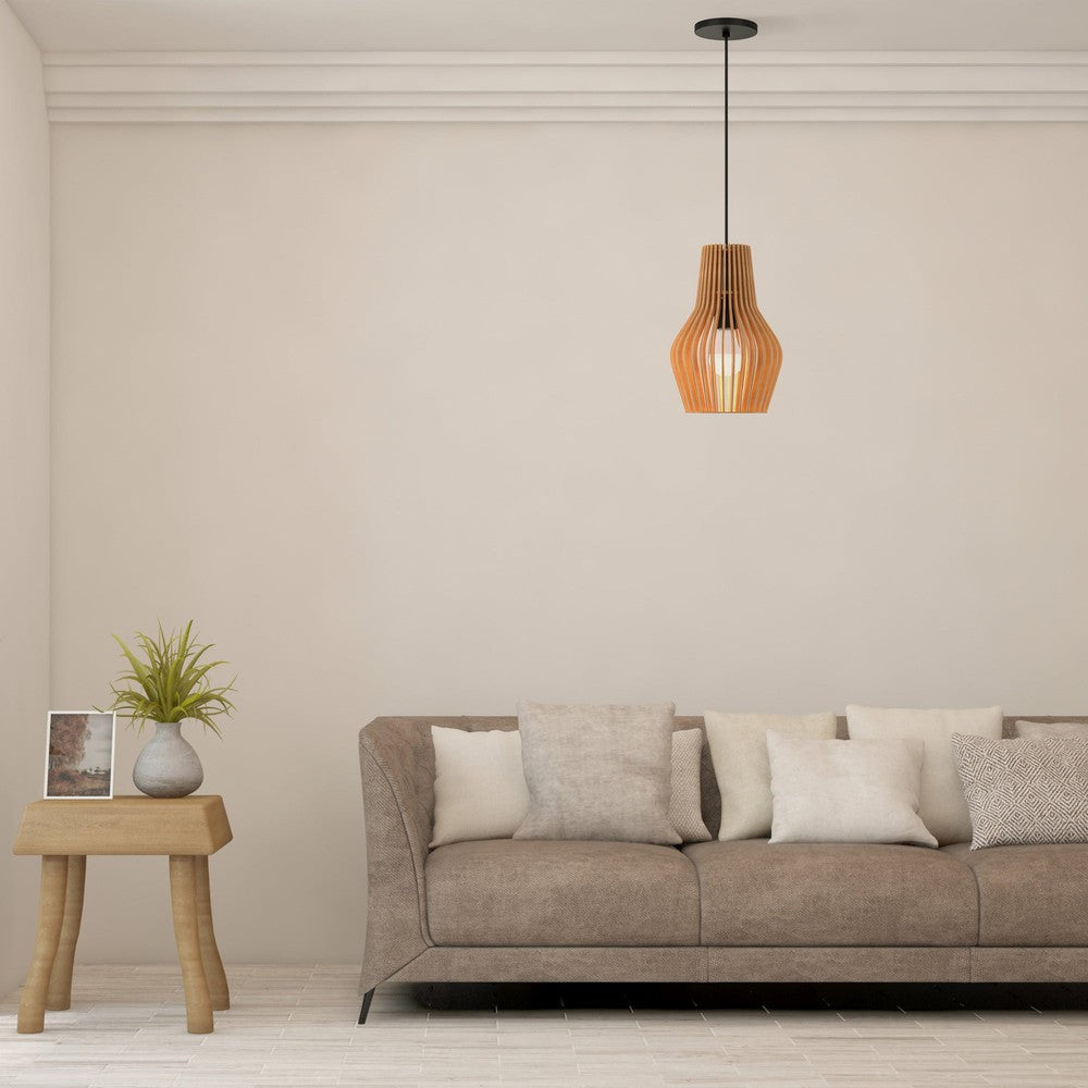 Roots Minima Pendant Lamp With Wooden Lampshade-Maytoni-South Charlotte Fine Lighting