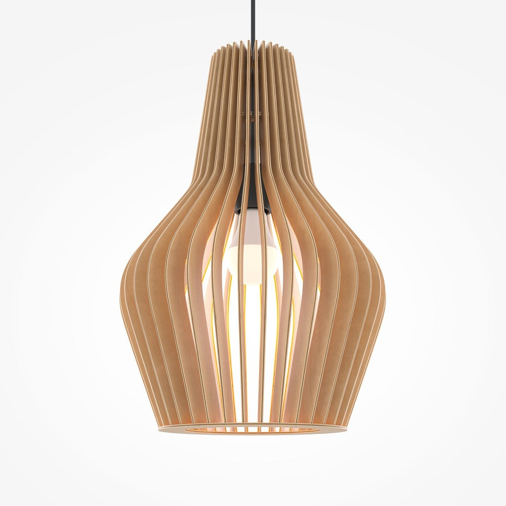 Roots Minima Pendant Lamp With Wooden Lampshade-Maytoni-South Charlotte Fine Lighting