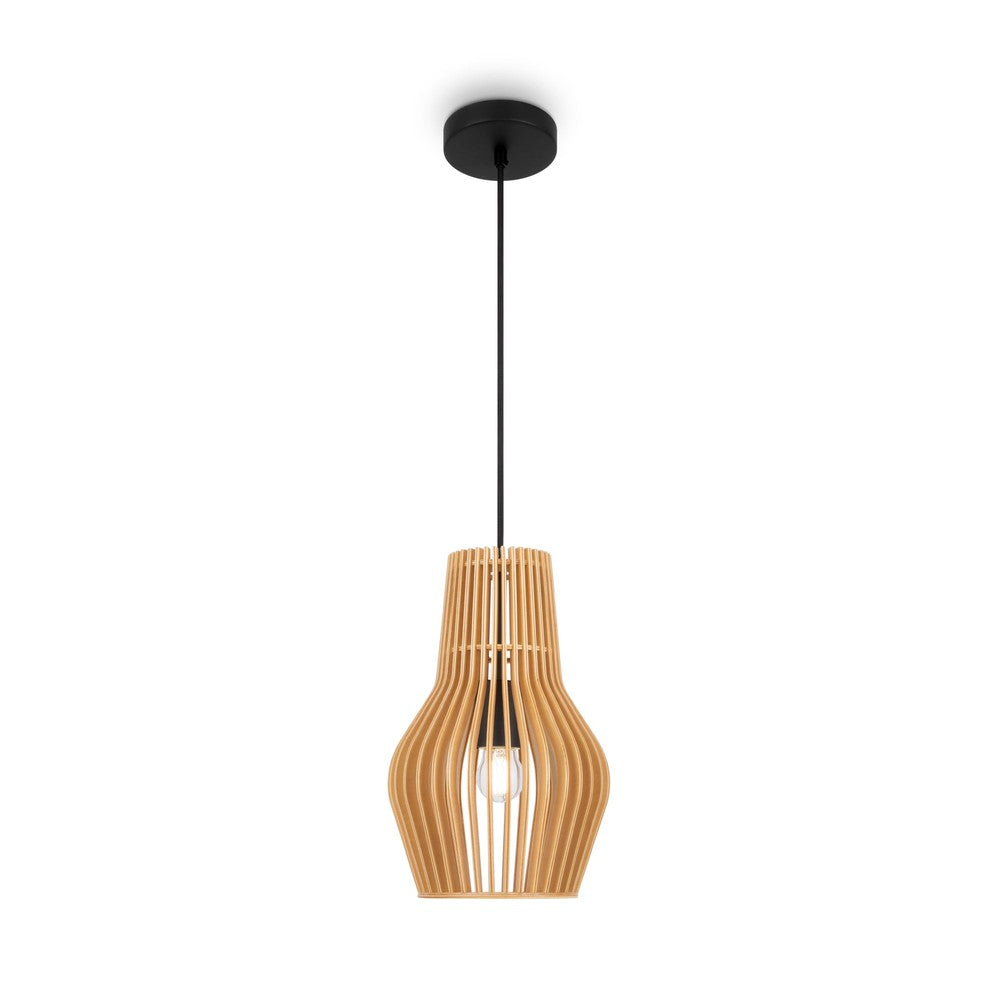 Roots Minima Pendant Lamp With Wooden Lampshade-Maytoni-South Charlotte Fine Lighting