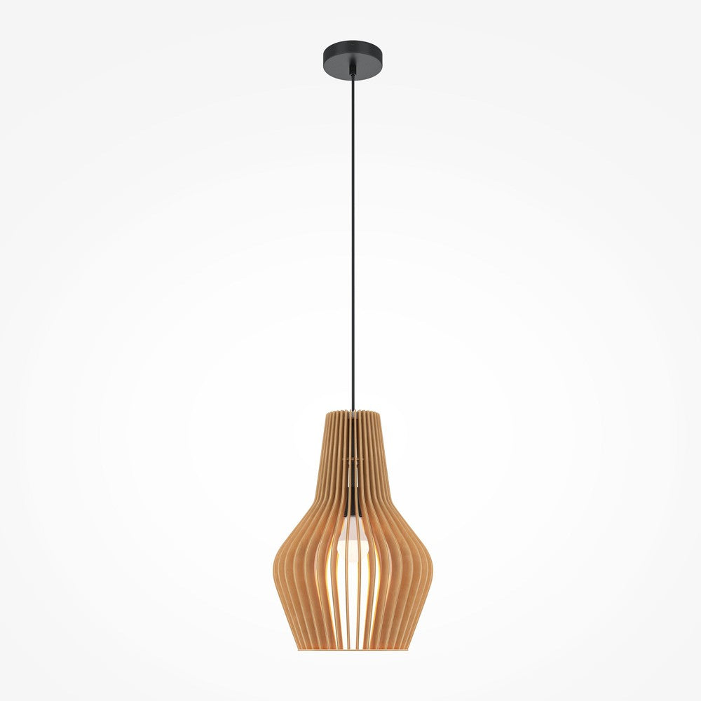 Roots Minima Pendant Lamp With Wooden Lampshade-Maytoni-South Charlotte Fine Lighting