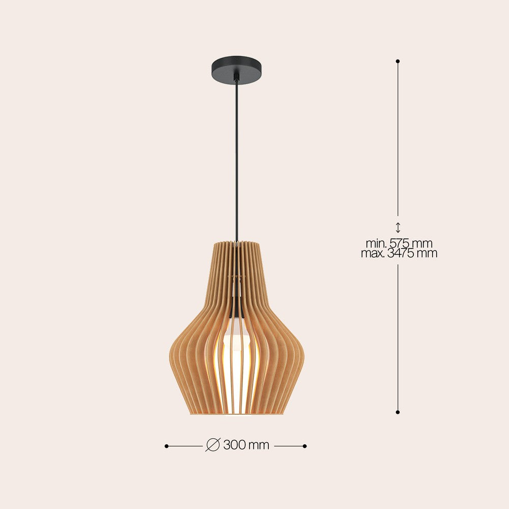 Roots Minima Pendant Lamp With Wooden Lampshade-Maytoni-South Charlotte Fine Lighting