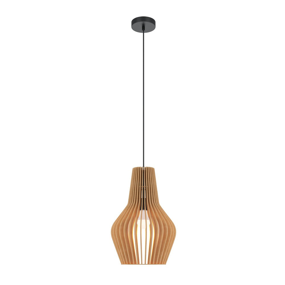 Roots Minima Pendant Lamp With Wooden Lampshade-Maytoni-South Charlotte Fine Lighting