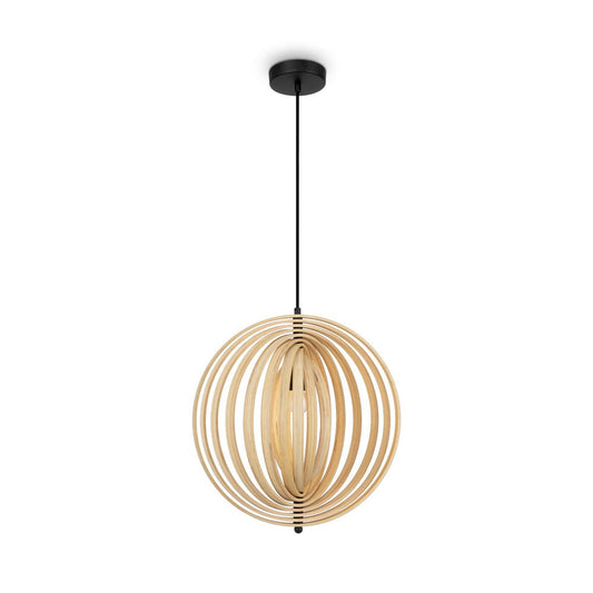 Roots Orbital Pendant Light With Beige Wooden Lampshade-Maytoni-South Charlotte Fine Lighting