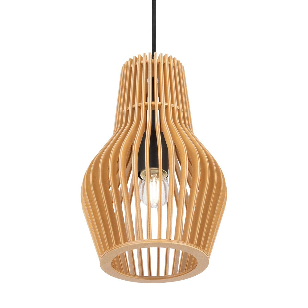 Roots Pendant Lamp In Black With Beige Wooden Lampshade-Maytoni-South Charlotte Fine Lighting