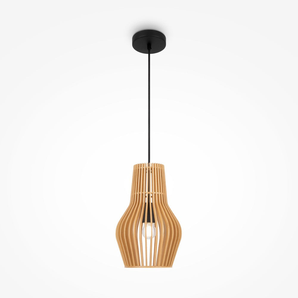 Roots Pendant Lamp In Black With Beige Wooden Lampshade-Maytoni-South Charlotte Fine Lighting