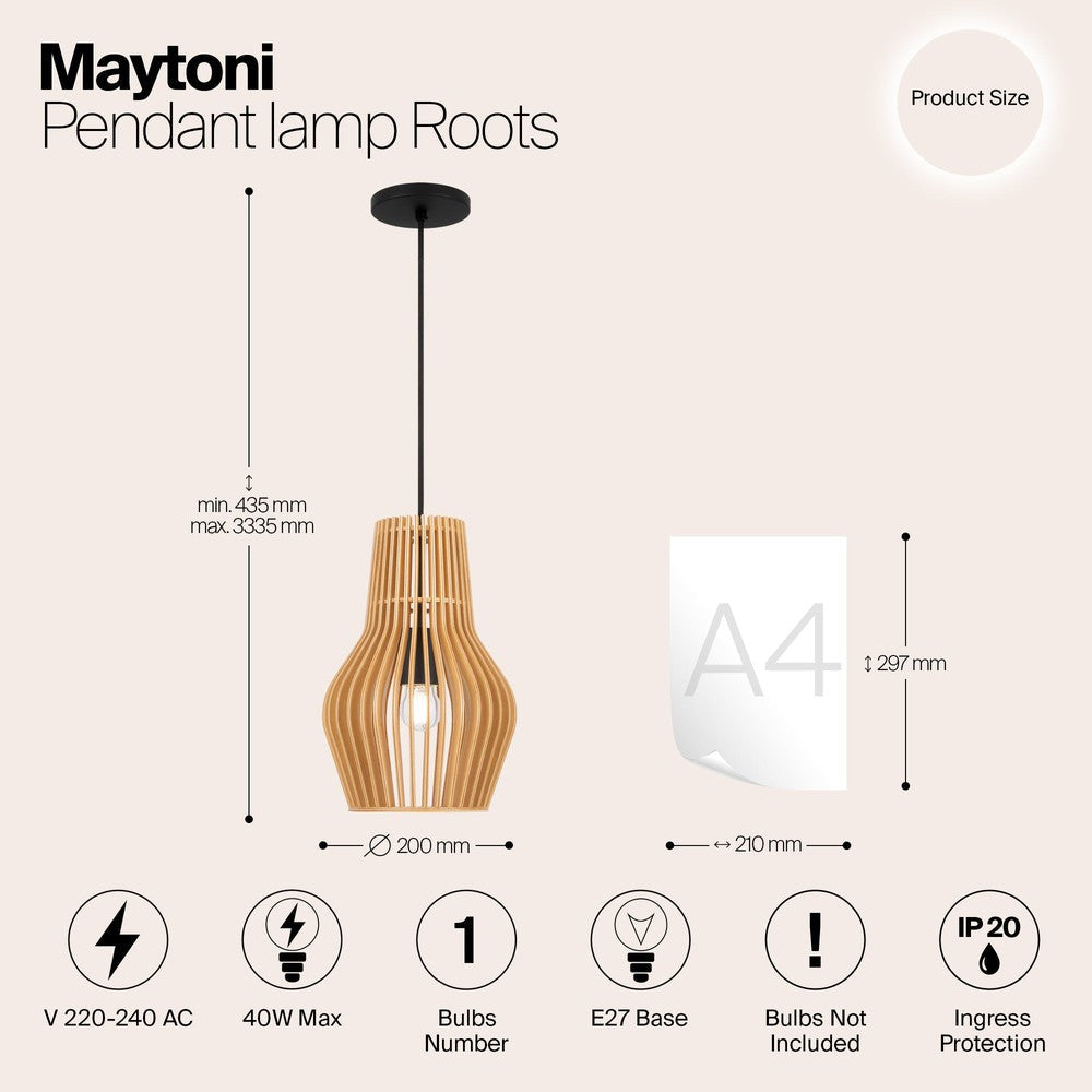 Roots Pendant Lamp In Black With Beige Wooden Lampshade-Maytoni-South Charlotte Fine Lighting