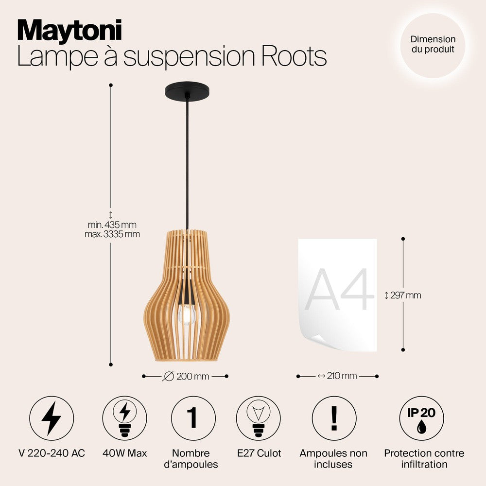 Roots Pendant Lamp In Black With Beige Wooden Lampshade-Maytoni-South Charlotte Fine Lighting