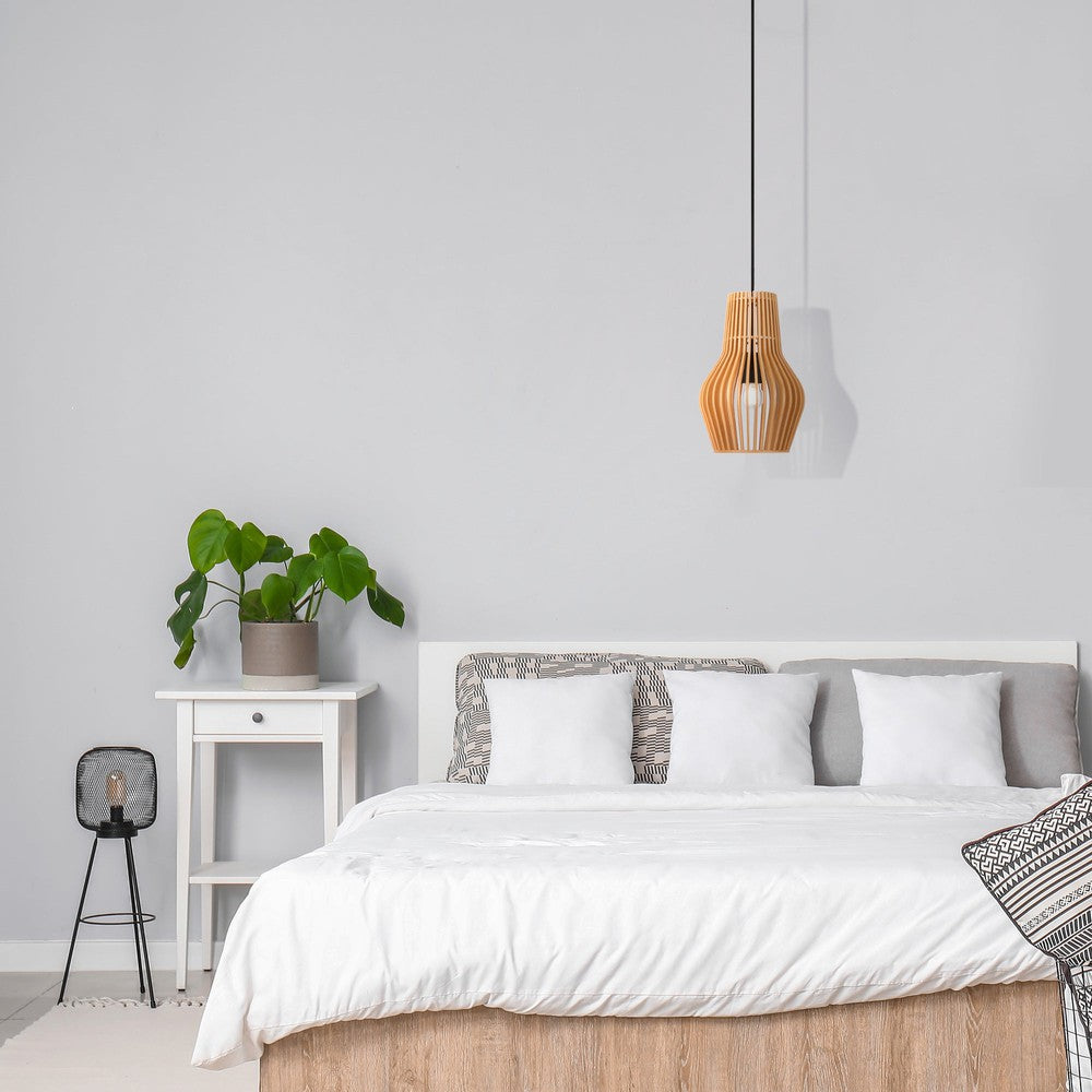 Roots Pendant Lamp In Black With Beige Wooden Lampshade-Maytoni-South Charlotte Fine Lighting