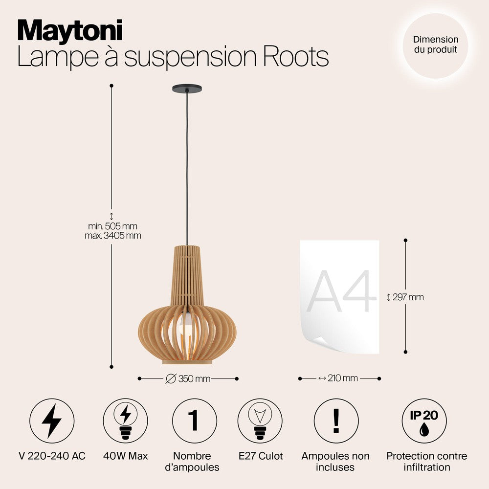 Roots Pendant Lamp With Scandanavian Japandi-Style Wooden Lampshade-Maytoni-South Charlotte Fine Lighting