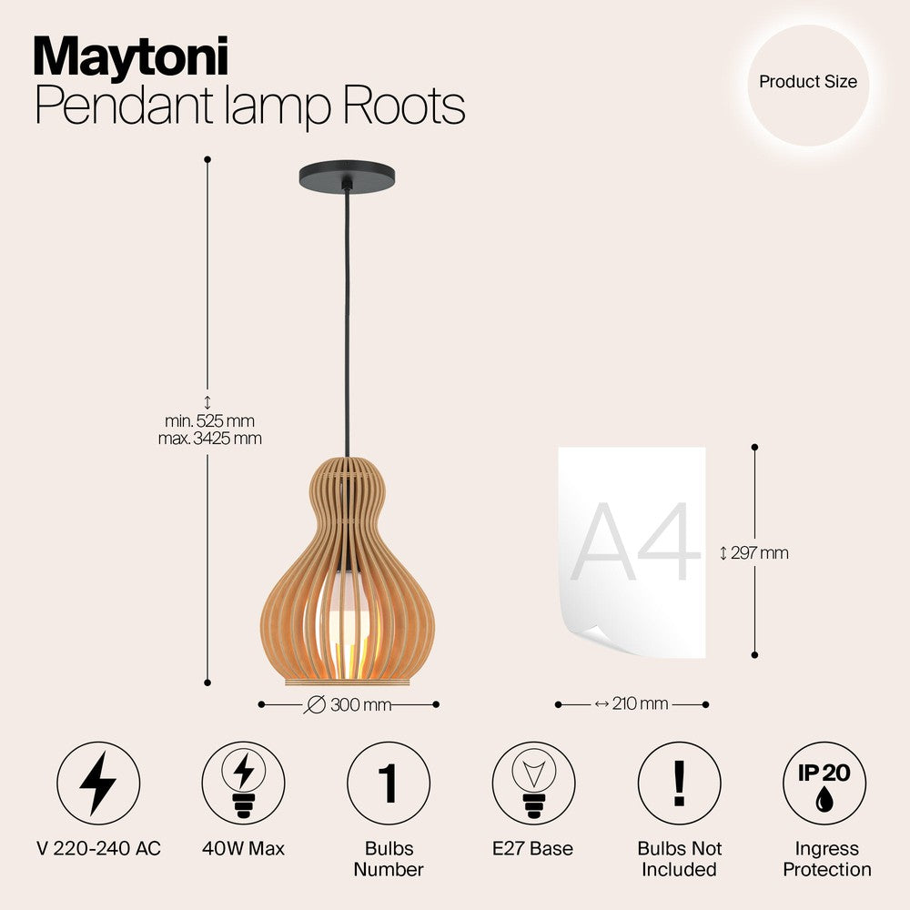 Roots Small Pendant Lamp With Scandavian Japandi-Style Wooden Lampshade-Maytoni-South Charlotte Fine Lighting