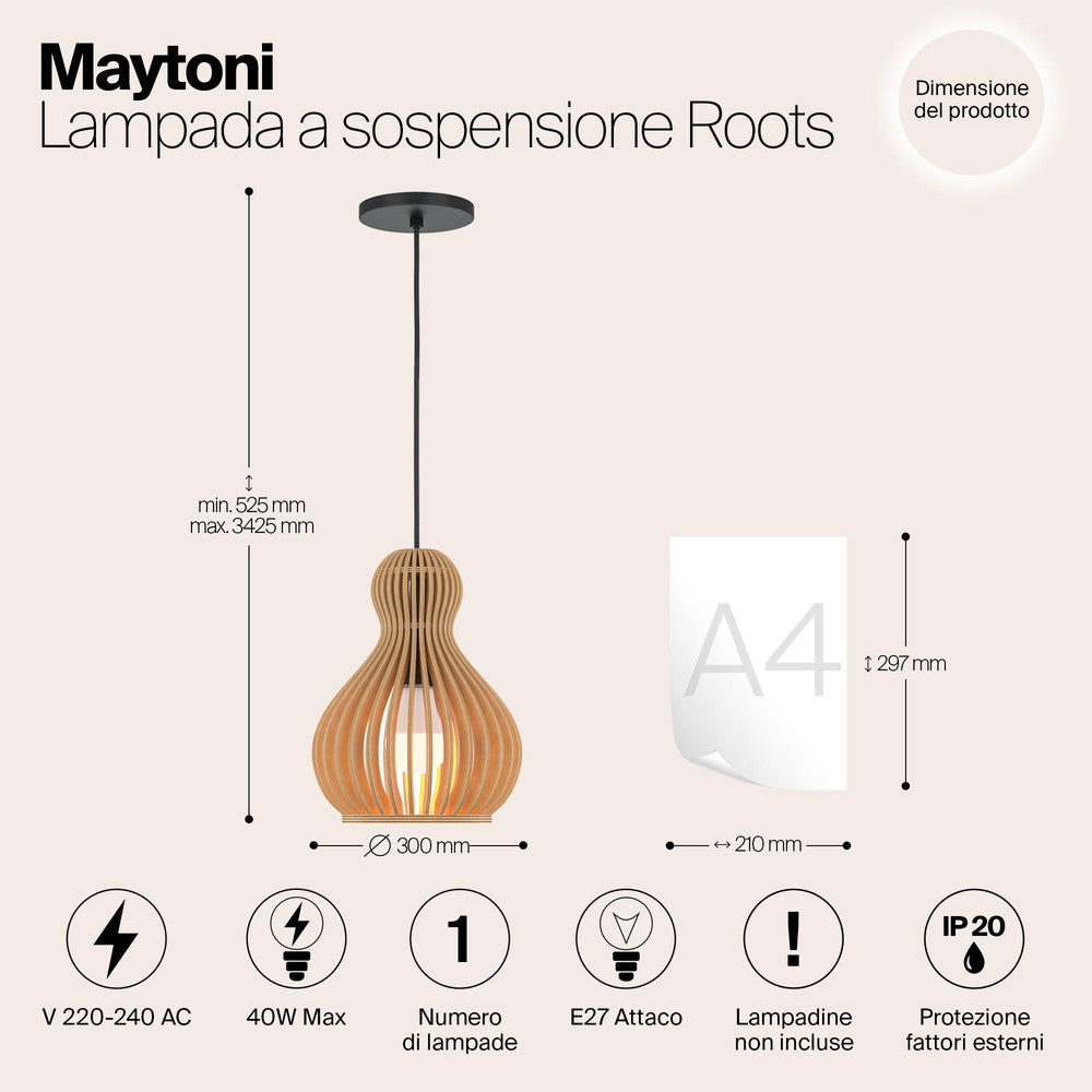 Roots Small Pendant Lamp With Scandavian Japandi-Style Wooden Lampshade-Maytoni-South Charlotte Fine Lighting