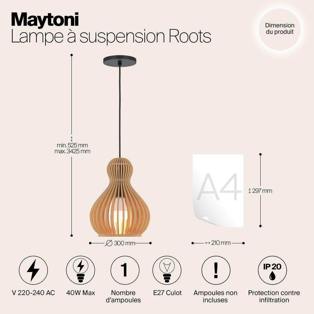 Roots Small Pendant Lamp With Scandavian Japandi-Style Wooden Lampshade-Maytoni-South Charlotte Fine Lighting