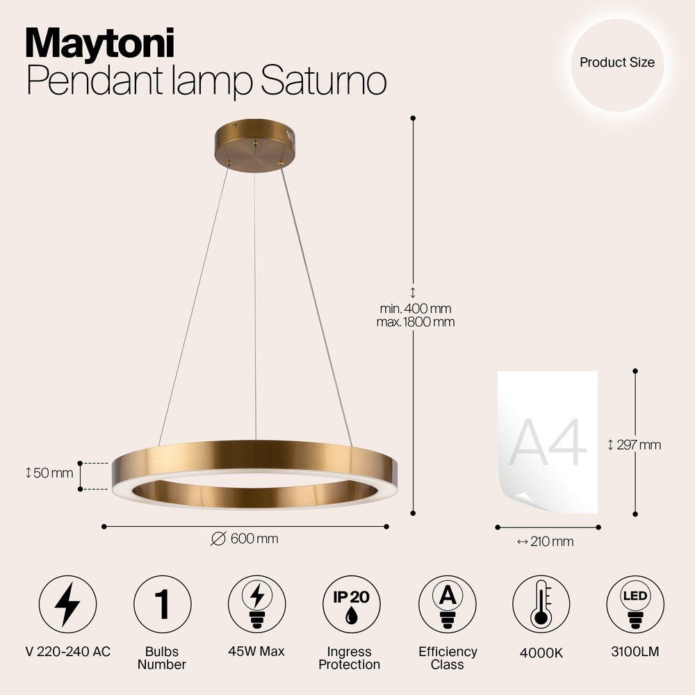 Saturno Pendant Lamp With Brass Styling - Medium-Maytoni-South Charlotte Fine Lighting