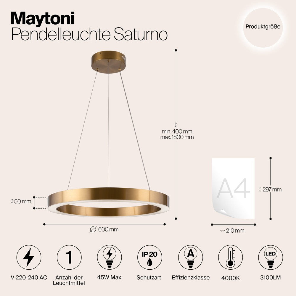 Saturno Pendant Lamp With Brass Styling - Medium-Maytoni-South Charlotte Fine Lighting