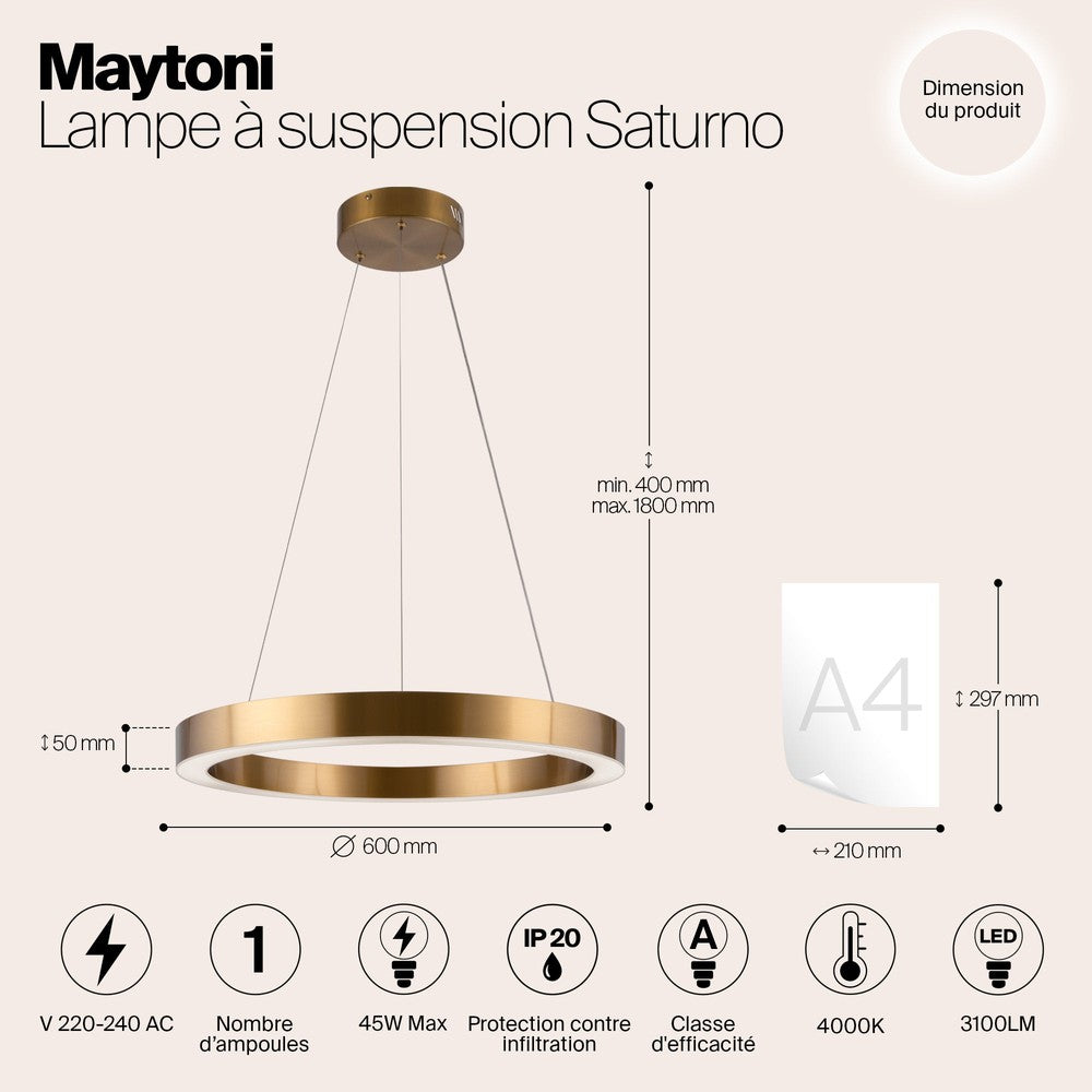 Saturno Pendant Lamp With Brass Styling - Medium-Maytoni-South Charlotte Fine Lighting