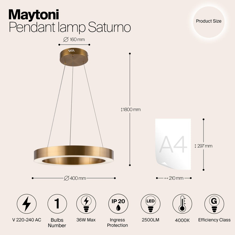 Saturno Pendant Lamp With Brass Styling - Small-Maytoni-South Charlotte Fine Lighting