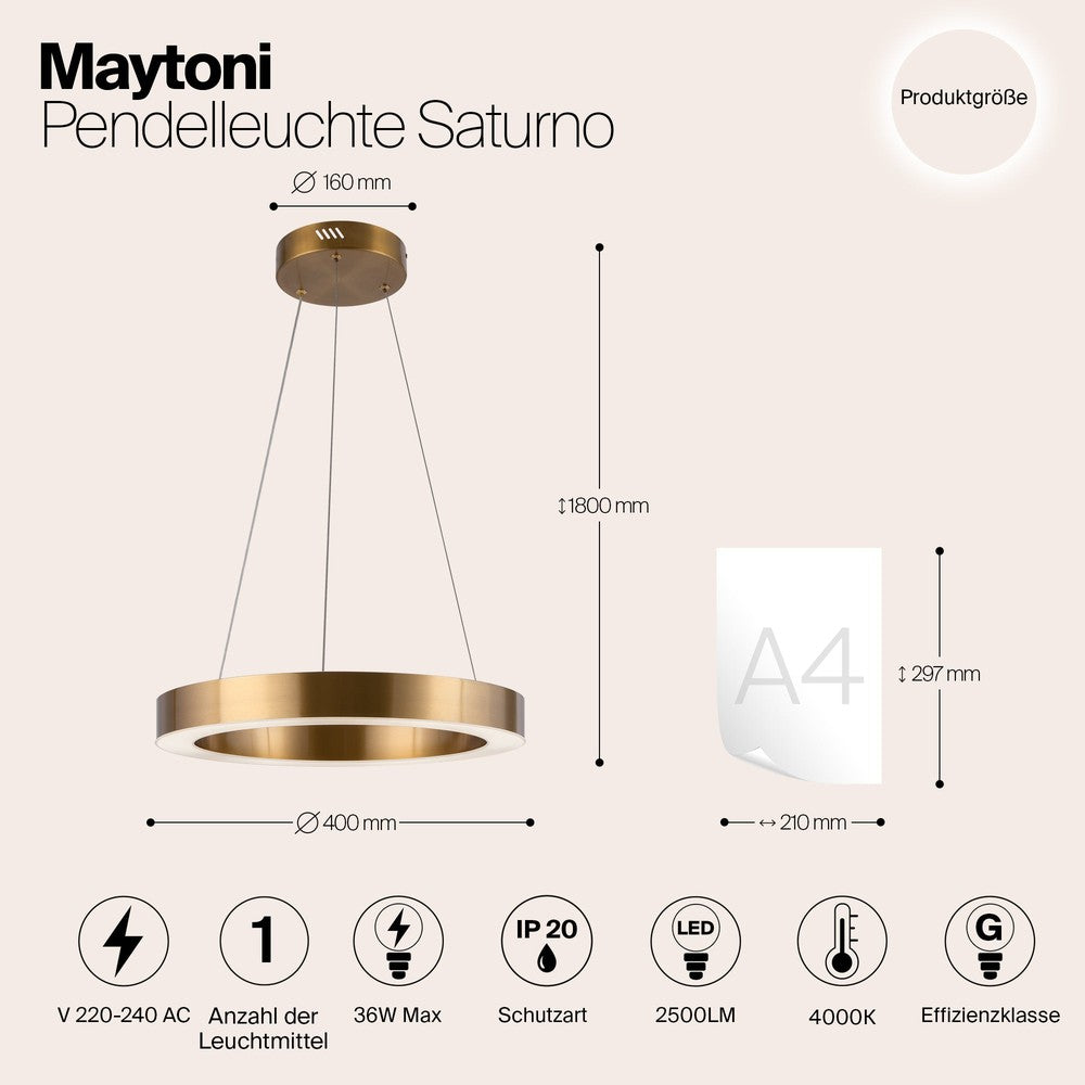 Saturno Pendant Lamp With Brass Styling - Small-Maytoni-South Charlotte Fine Lighting