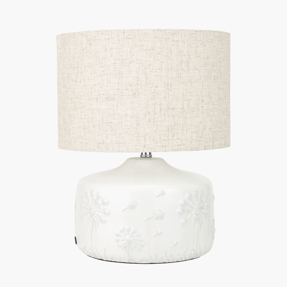 Side view of Flora White Small Floral Ceramic Table Lamp